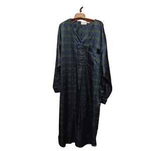 Go Softly Vintage Green Plaid Polyester Cotton Blend Full length Nightgown RARE